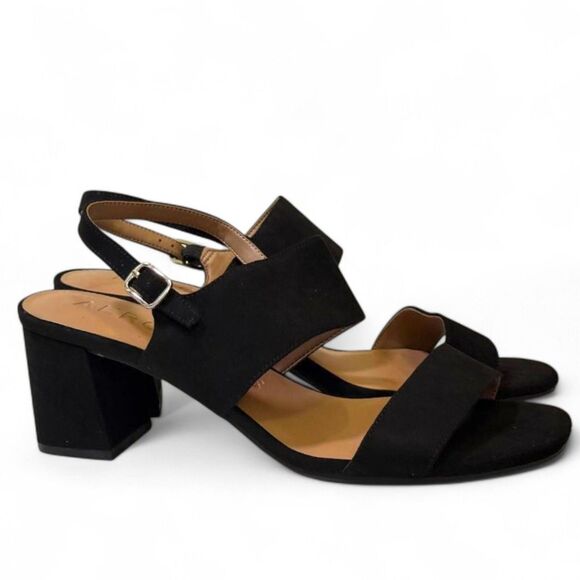 AEROSOLES Emmex Heel Black Faux Suede Dress Sandals, NEW! Size 11 Wide - Picture 1 of 6